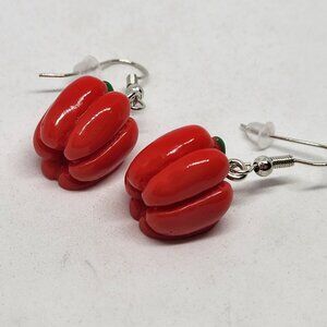 Red Bell Pepper Vegetable Earrings Resin Hook Dangle